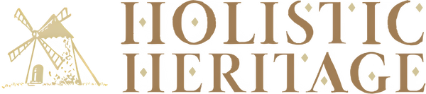 Holistic Heritage logo with windmill and vintage-style text โ symbolizing traditional, natural Irish skincare branding.