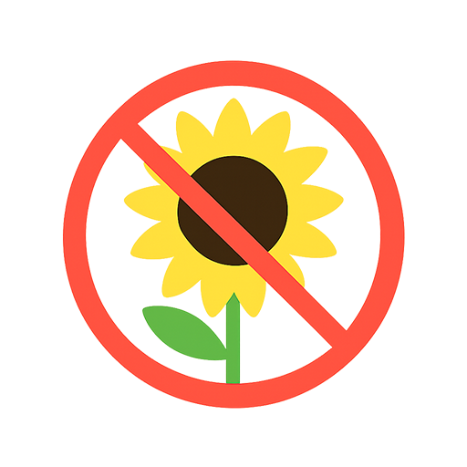 Sunflower icon with red prohibition symbol – indicating no sunflower oil or ingredients.